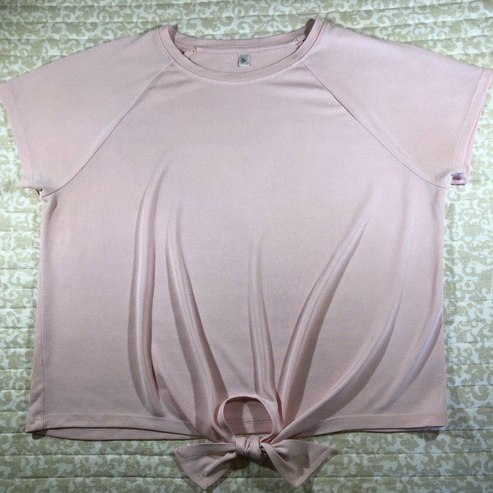JoyLab Target Pink Tie Front Short Sleeve Crop Workout Tee Size Small